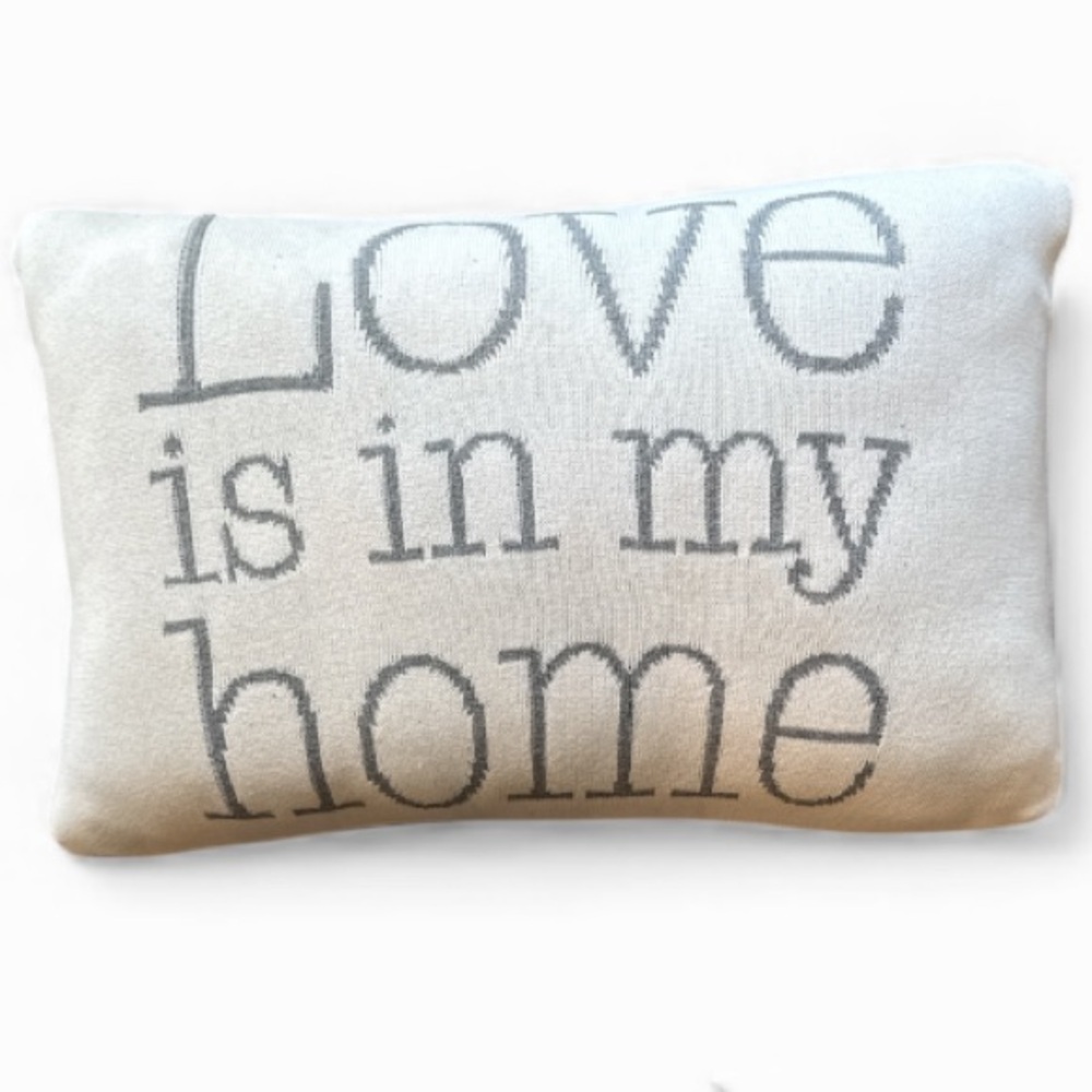 Love is in My Home Gray & Ivory Cotton  Decorative Accent Pillow Size 16 x 24 - Picture 2 of 9